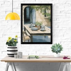 Breakfast in the Garden Art Print – Outdoor Dining Scene, Rustic Kitchen Decor