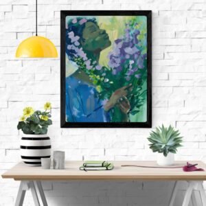 Girl with Blue Flowers Art Print – Floral Portrait, Botanical Wall Decor