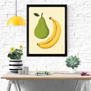 Fresh Pear & Banana” Art Print – Fruit Still Life, Kitchen Wall Decor