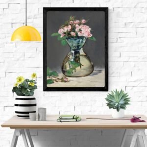 Moss Roses in a Vase – Floral Still Life Art Print for Home Decor