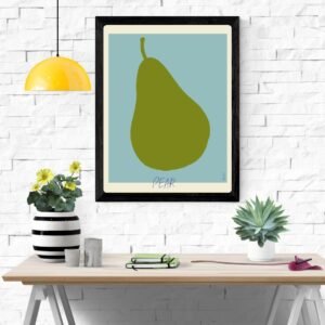 Green Pear Art Print – Minimalist Fruit Wall Decor, Kitchen Art, Fresh Home Decoration