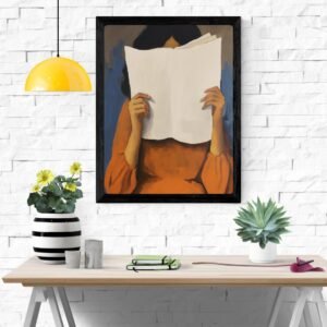 Girl Hidden Behind a Book Art Print – Literary Wall Decor, Cozy Home Decoration, Reading Lover’s Art