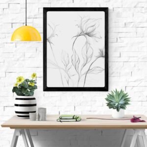 Grayscale Drawing Flower Art Print – Minimalist Floral Wall Decor, Botanical Home Decoration