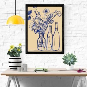 Ink Sketch Flower with Bottle Art Print – Minimalist Floral Drawing, Botanical Wall Decor