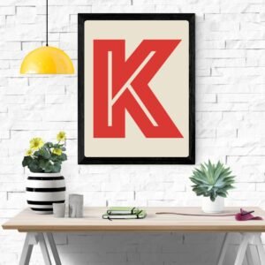 Red Letter K Font Art Print – Typography Wall Decor, Modern Home Decoration