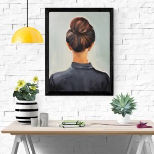 Bun Hair Women Art Print – Elegant Hairstyle Portrait, Modern Wall Decor