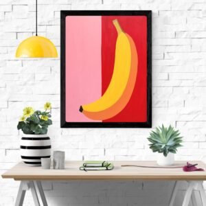 Banana on Colored Background Art Print – Minimalist Fruit Illustration, Kitchen Wall Decor